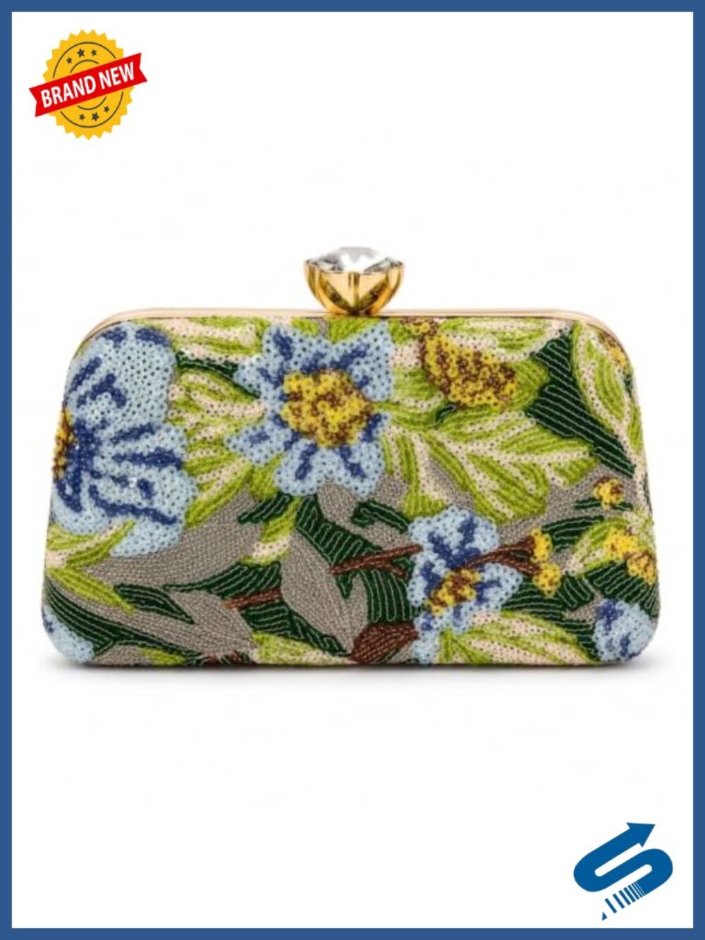 Handcrafted Floral Embroidered Clutch Crossbody Evening Bag with Detachable